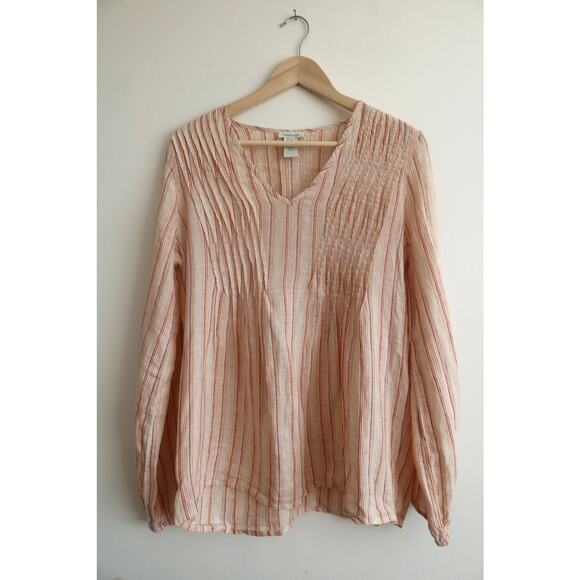Sundance Striped Linen Amelia Top with Pintuck Detail Women's Size Medium - Picture 1 of 5
